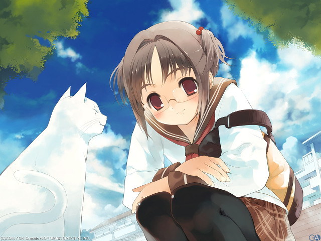 Girl cat sky outdoors schooluniform free wallpaper for desktop - medium preview image