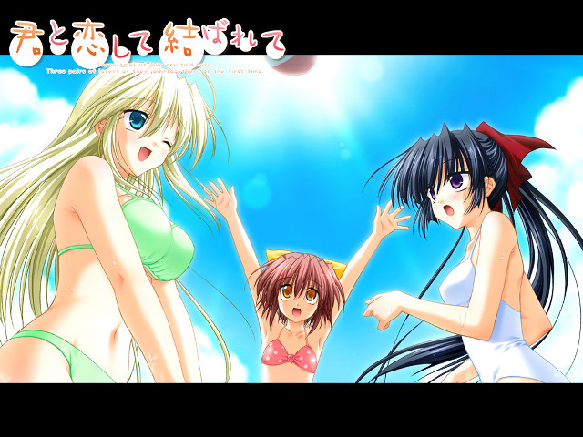 Anime girls beach bikini clouds free wallpaper for desktop - medium preview image