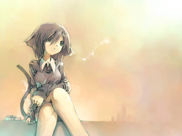 Girl sitting cat lap city free wallpaper for desktop - medium preview image