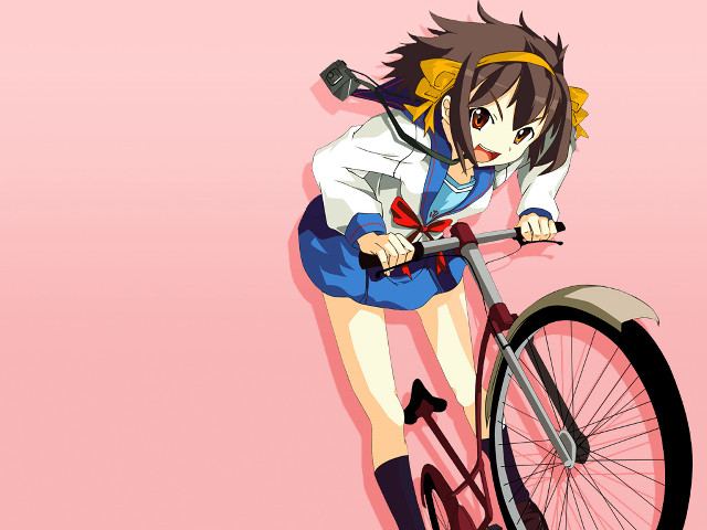 Girl bike pink background superflat free wallpaper for desktop - medium preview image