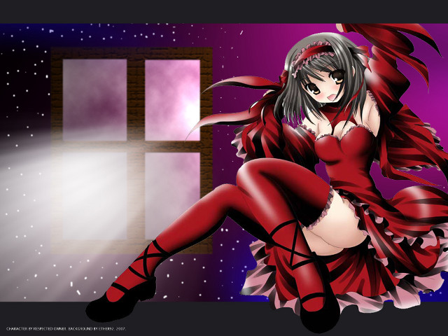 Red dress woman window sill free wallpaper for desktop - medium preview image