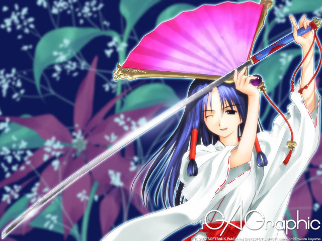 Woman pink umbrella fan cherryblossoms free wallpaper for desktop - medium preview image