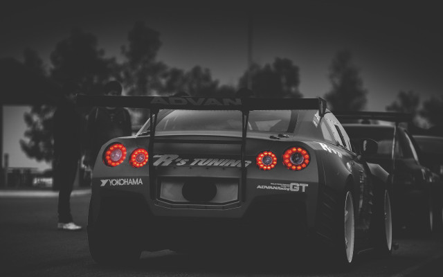 Black white car red lights free wallpaper for desktop - medium preview image