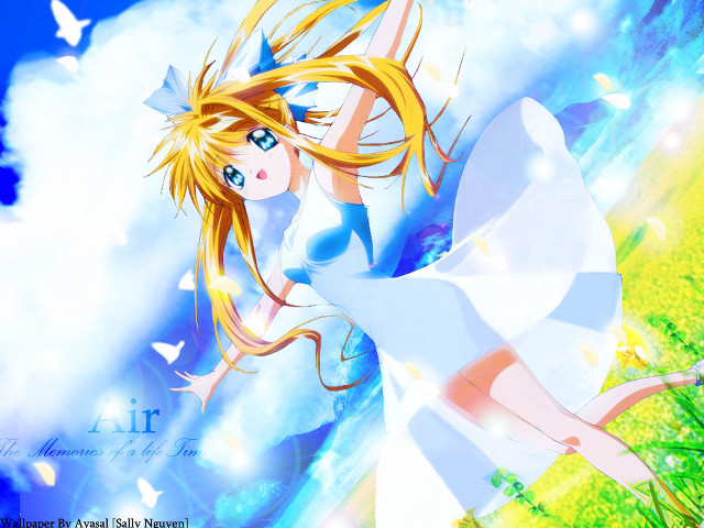 Anime girl white dress flying free wallpaper for desktop - medium preview image