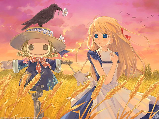 Anime couple wheat field bird free wallpaper for desktop - medium preview image