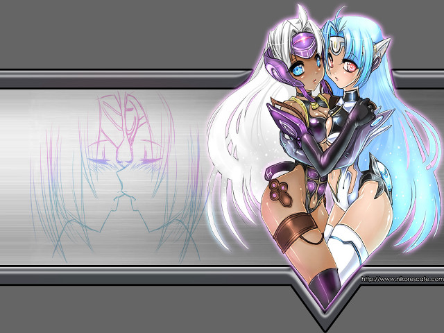 Anime couple hug silver background free wallpaper for desktop - medium preview image