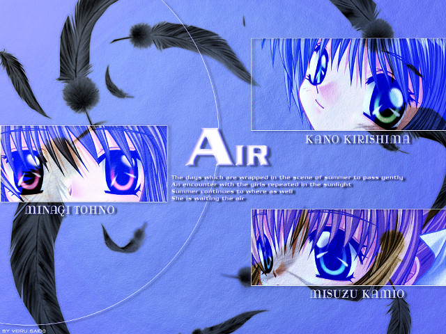 Blue eyed anime girl feathers free wallpaper for desktop - medium preview image