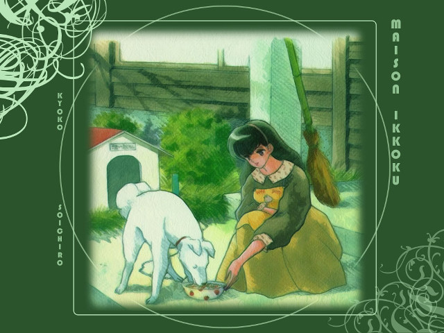 Woman dog feeding green background free wallpaper for desktop - medium preview image