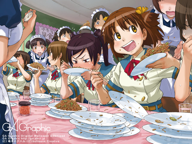 Group eating food people stand free wallpaper for desktop - medium preview image