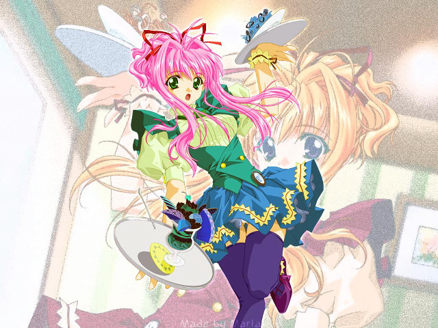 Pink hair green dress girl free wallpaper for desktop - medium preview image