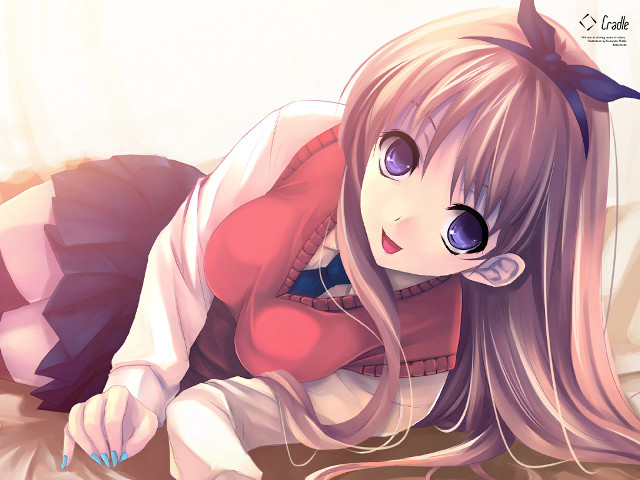 Anime girl laying bed pink free wallpaper for desktop - medium preview image