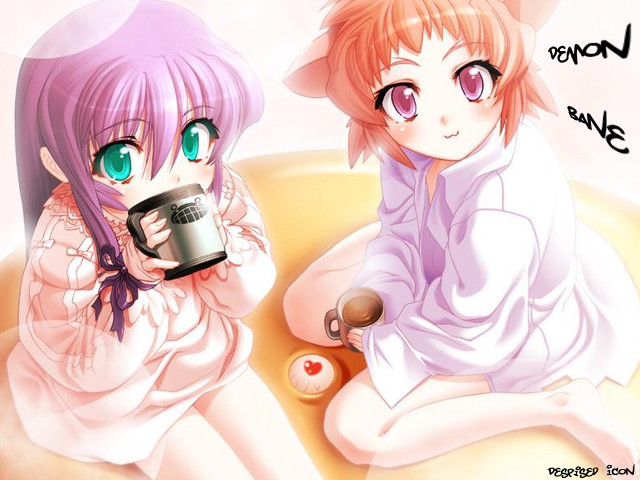 Anime girls couch coffee animal free wallpaper for desktop - medium preview image