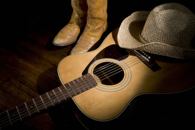 Cowboy hat guitar boot wooden free wallpaper for desktop - medium preview image