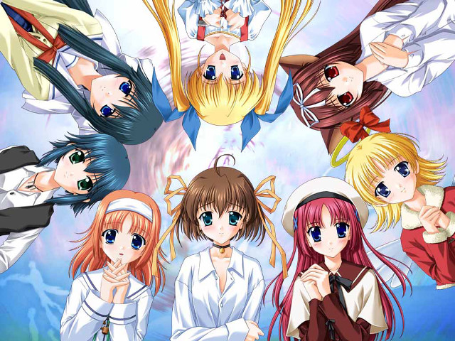 Anime girls circle blush hands free wallpaper for desktop - medium preview image