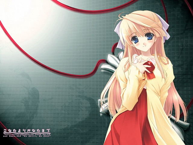 Girl red dress holding ribbon free wallpaper for desktop - medium preview image