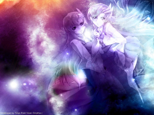 Anime girls hug space background free wallpaper for desktop - medium preview image