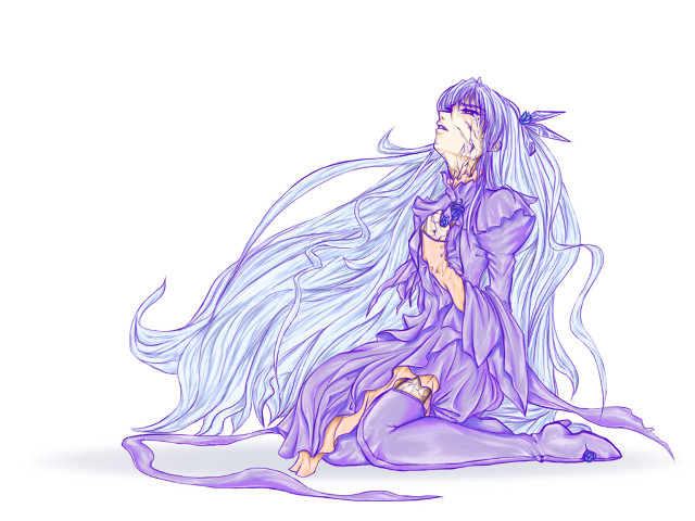 Woman longhair purpledress sitting wind free wallpaper for desktop - medium preview image