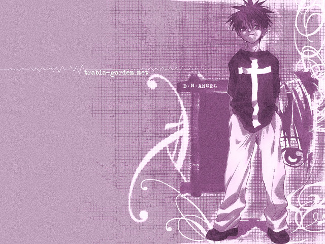 Man cross suitcase purple fence free wallpaper for desktop - medium preview image