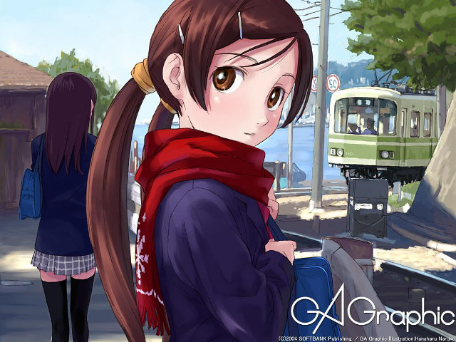 Girl long hair scarf train free wallpaper for desktop - medium preview image