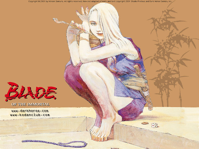 Woman sitting bamboo knife manga free wallpaper for desktop - medium preview image
