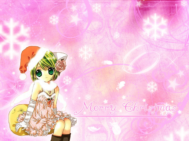 Santa girl pink background snowflakes free wallpaper for desktop - medium preview image