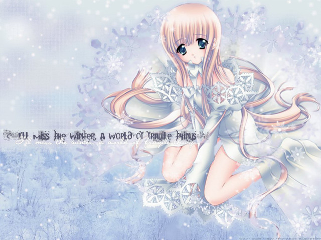 Anime girl white dress snowflakes free wallpaper for desktop - medium preview image