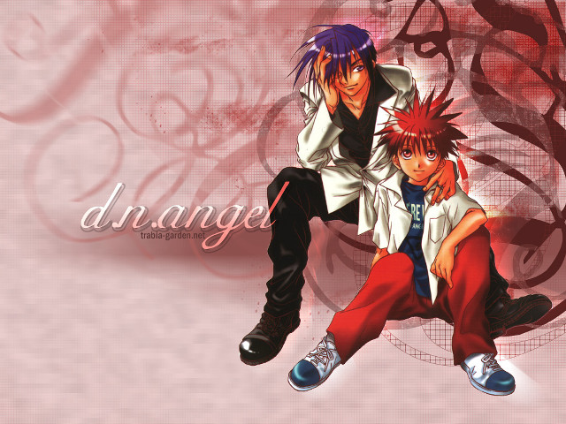 Drange two characters pink background free wallpaper for desktop - medium preview image