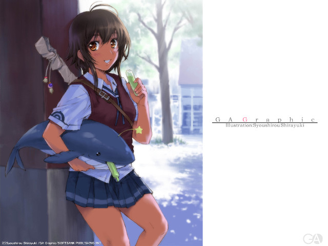Girl fish sword school uniform free wallpaper for desktop - medium preview image