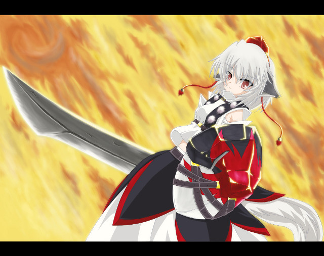 Anime wolf fox sword flame free wallpaper for desktop - medium preview image