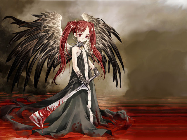 Red haired angelic woman blood free wallpaper for desktop - medium preview image