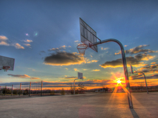 Basketball hoop sunset clouds sky free wallpaper for desktop - medium preview image