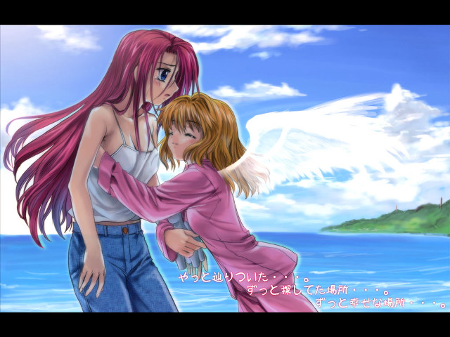 Anime hug ocean clouds angel free wallpaper for desktop - medium preview image