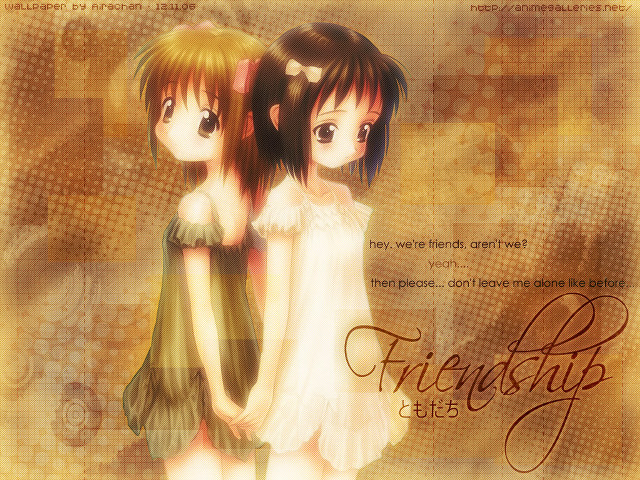 Two anime girls brown background free wallpaper for desktop - medium preview image