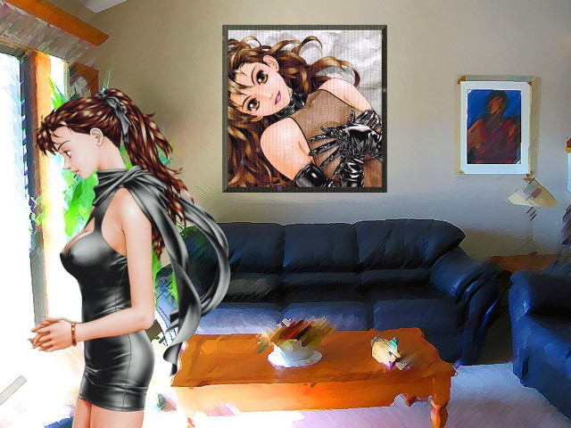 Woman black dress living room free wallpaper for desktop - medium preview image