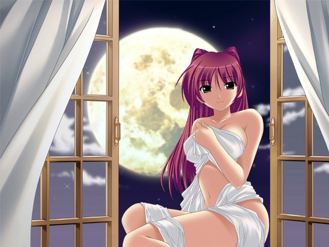 Woman sitting window moon night free wallpaper for desktop - medium preview image