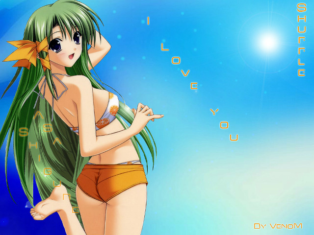 Girl green hair bikini sky free wallpaper for desktop - medium preview image