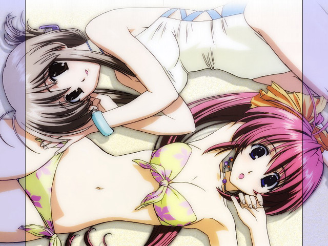 Anime girls brushing teeth bikini free wallpaper for desktop - medium preview image