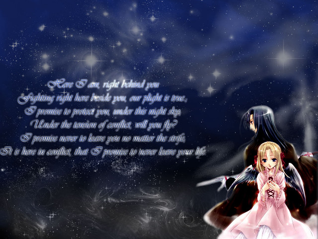 Anime couple sky stars poem free wallpaper for desktop - medium preview image