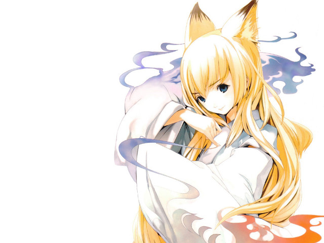 Anime blonde fox ears solo free wallpaper for desktop - medium preview image