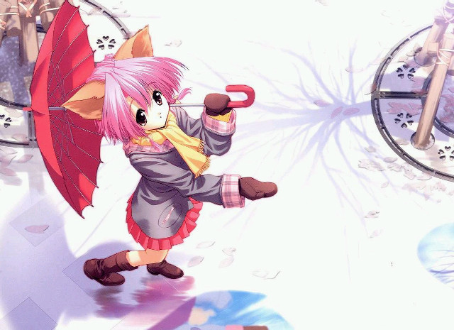 Pink haired girl umbrella ice free wallpaper for desktop - medium preview image