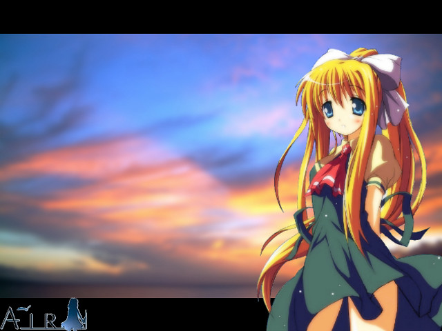 Anime girl sunset ocean longhair free wallpaper for desktop - medium preview image