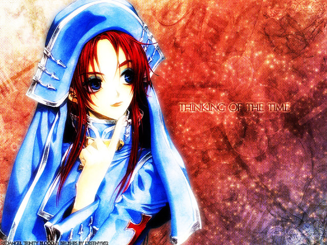Anime blue outfit red hair free wallpaper for desktop - medium preview image