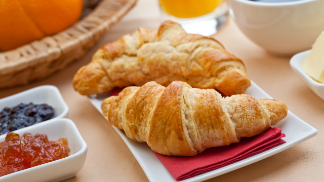 Croissants fruit jam cheese table free wallpaper for desktop - medium preview image