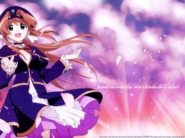 Anime girl purple dress clouds free wallpaper for desktop - medium preview image