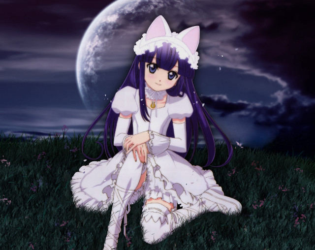 Girl white dress grass fullmoon free wallpaper for desktop - medium preview image