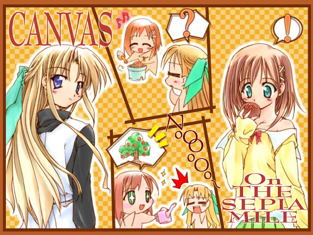 Anime characters yellow background brown free wallpaper for desktop - medium preview image