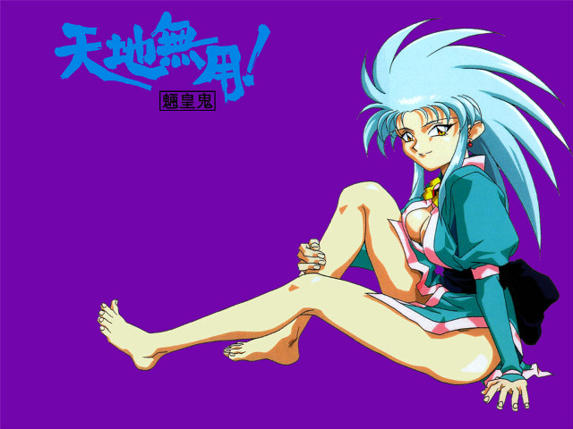 Blue hair woman sitting purple free wallpaper for desktop - medium preview image