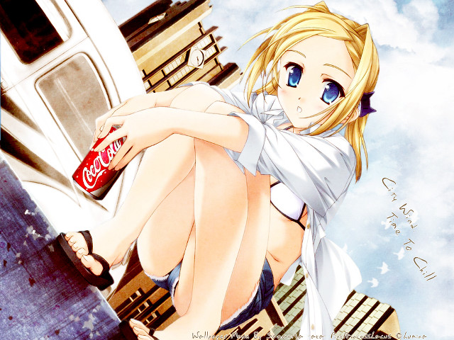 Girl bench soda building anime free wallpaper for desktop - medium preview image
