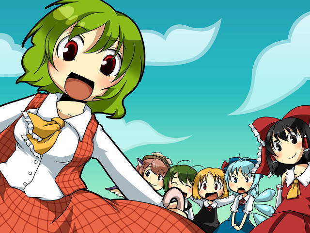 Anime girls field clouds red free wallpaper for desktop - medium preview image