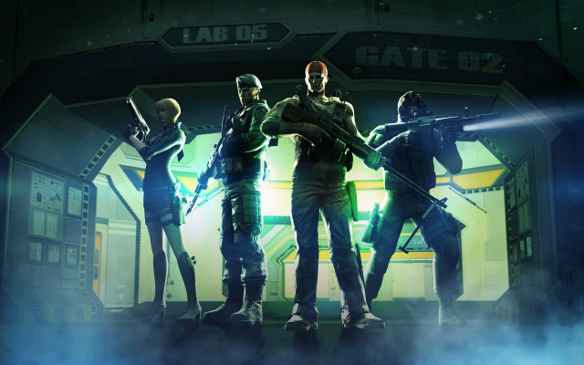 Group people gated entrance guns free wallpaper for desktop - medium preview image